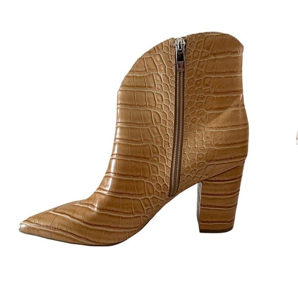 Nine West Women's EUC Tan Vegan Leather Animal Print Embossed Booties Size 8 - Picture 8 of 12